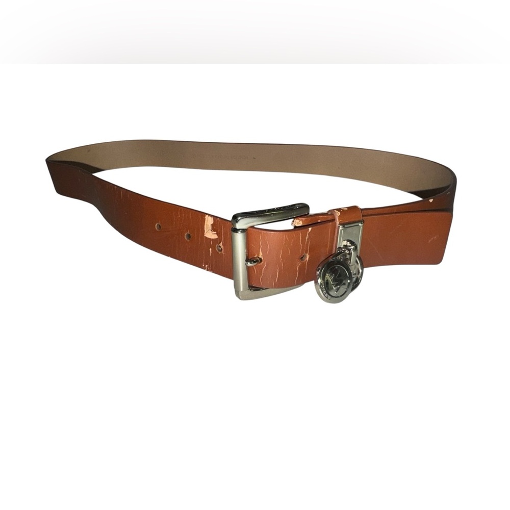 Michael Kors Brown Leather Belt with Silver Buckle